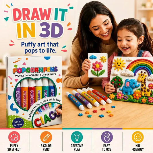 Magic Puffy Popcorn Drawing Pens – 12 Pack