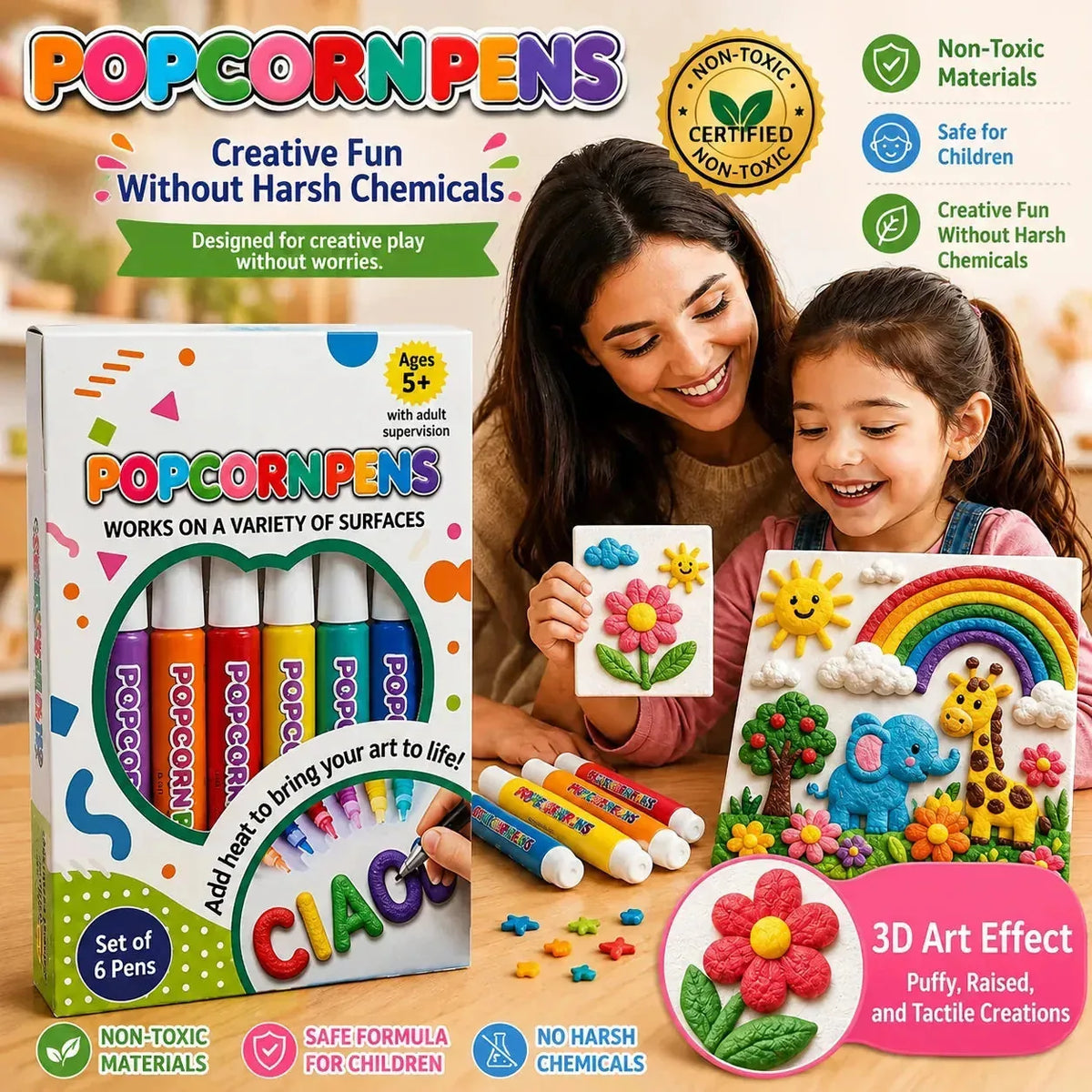 Magic Puffy Popcorn Drawing Pens – 12 Pack – product image 1