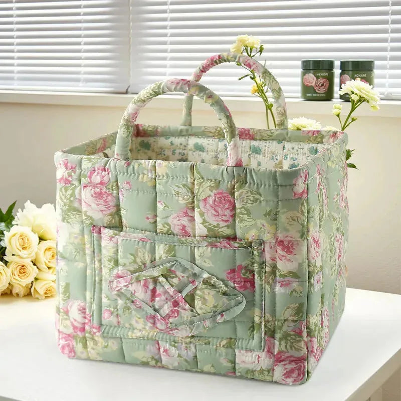 Portable Floral Fabric Storage Basket