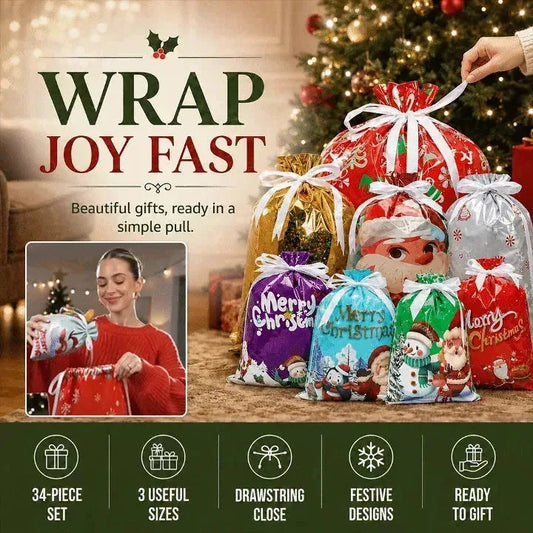 Christmas Drawstring Gift Bags – Set of 15