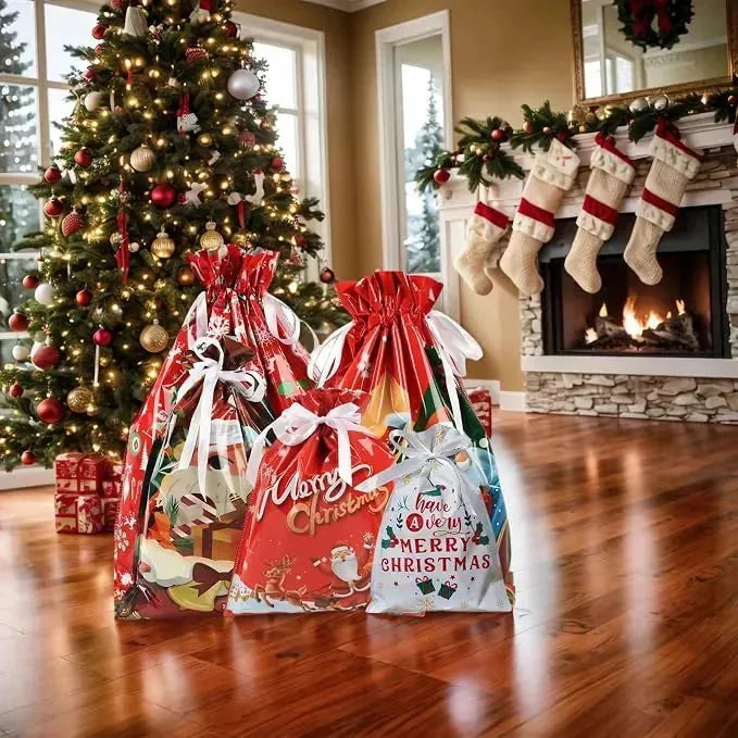 Christmas Drawstring Gift Bags – Set of 15