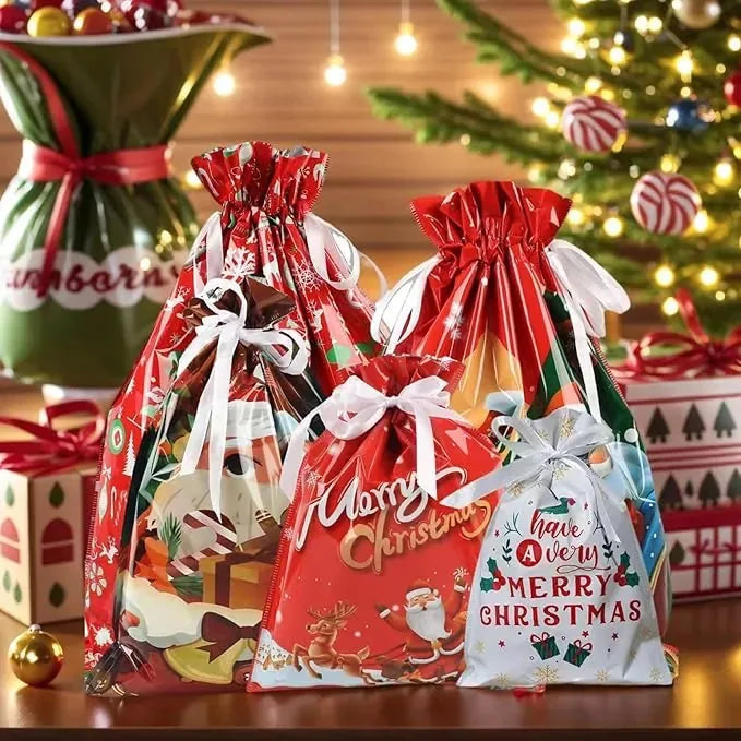 Christmas Drawstring Gift Bags – Set of 15