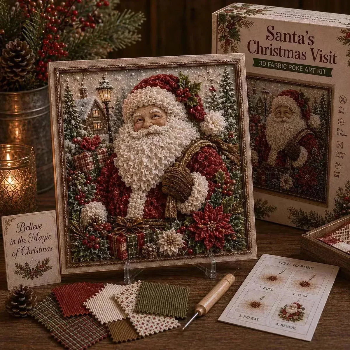 3D Christmas Fabric Poke Art Frame Kit