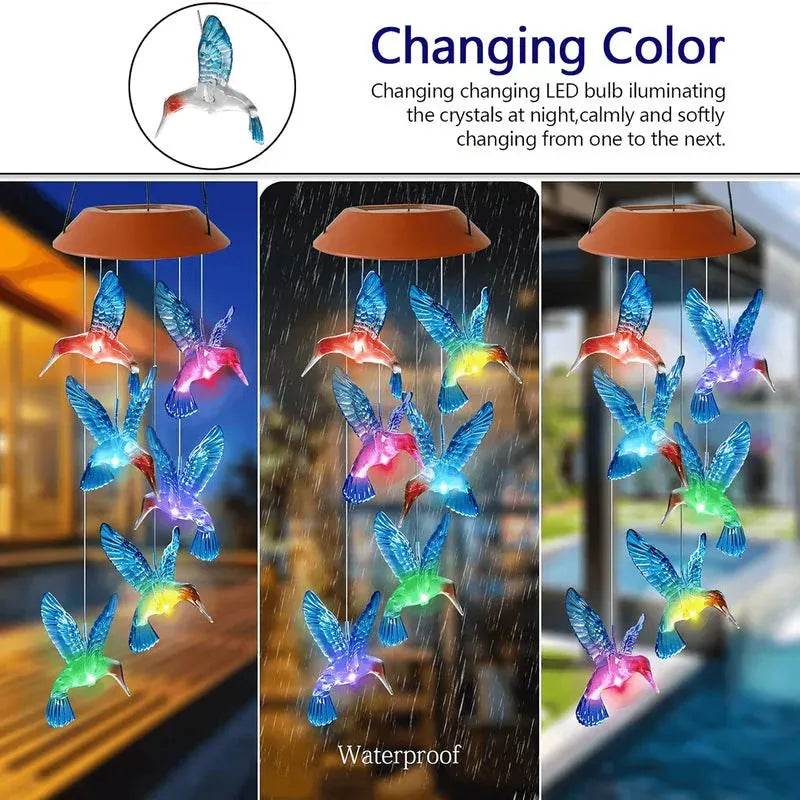 Solar LED Hummingbird Wind Chime with Metal Bells