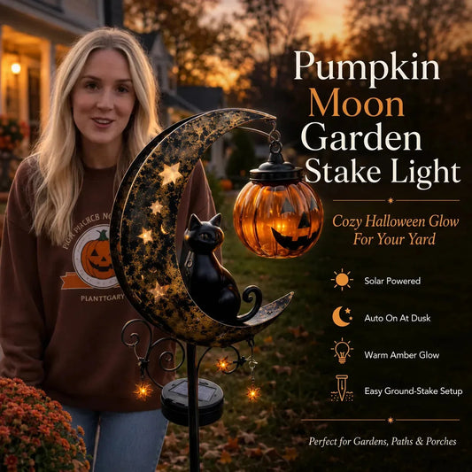 👻 Solar Halloween Garden Stake Light with Black Cat & Pumpkin