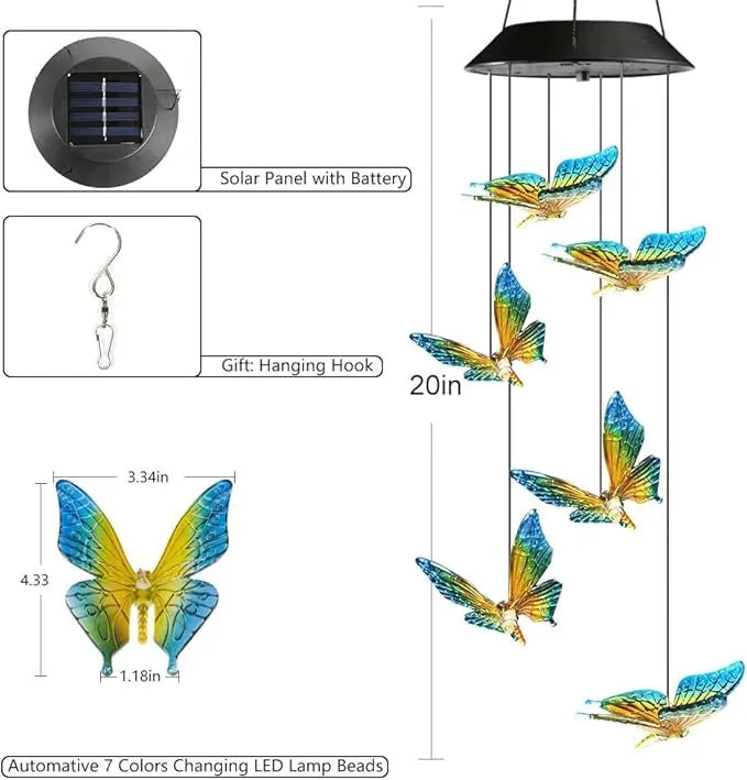 Solar LED Hummingbird Wind Chime with Metal Bells