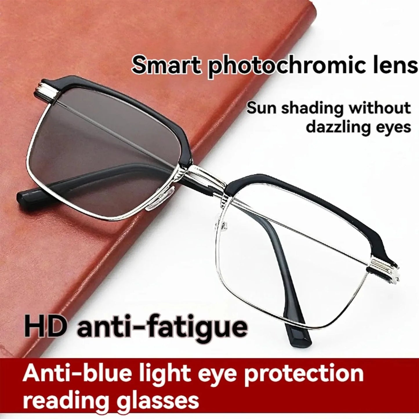 Black & Gold Semi-Rimless Crystal Clear Focus Reading Glasses
