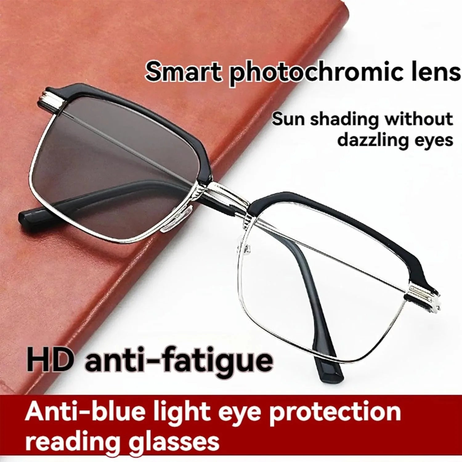 Black & Gold Semi-Rimless Crystal Clear Focus Reading Glasses