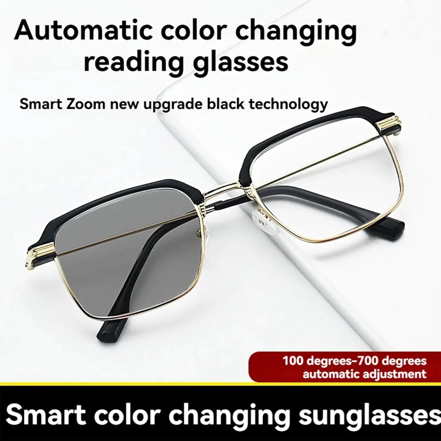 Black & Gold Semi-Rimless Crystal Clear Focus Reading Glasses