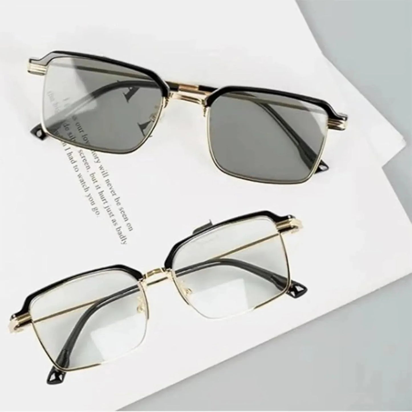 Black & Gold Semi-Rimless Crystal Clear Focus Reading Glasses