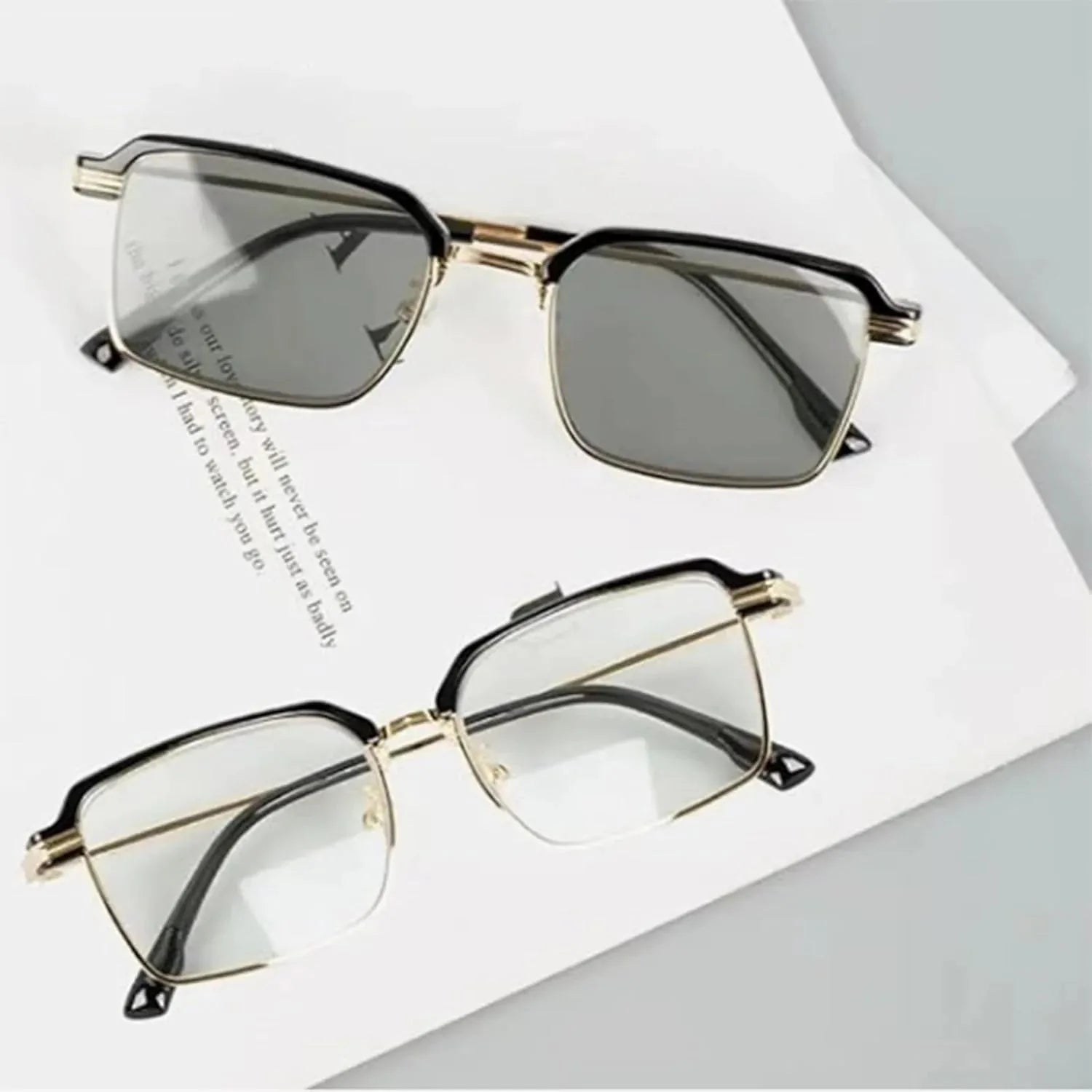 Black & Gold Semi-Rimless Crystal Clear Focus Reading Glasses