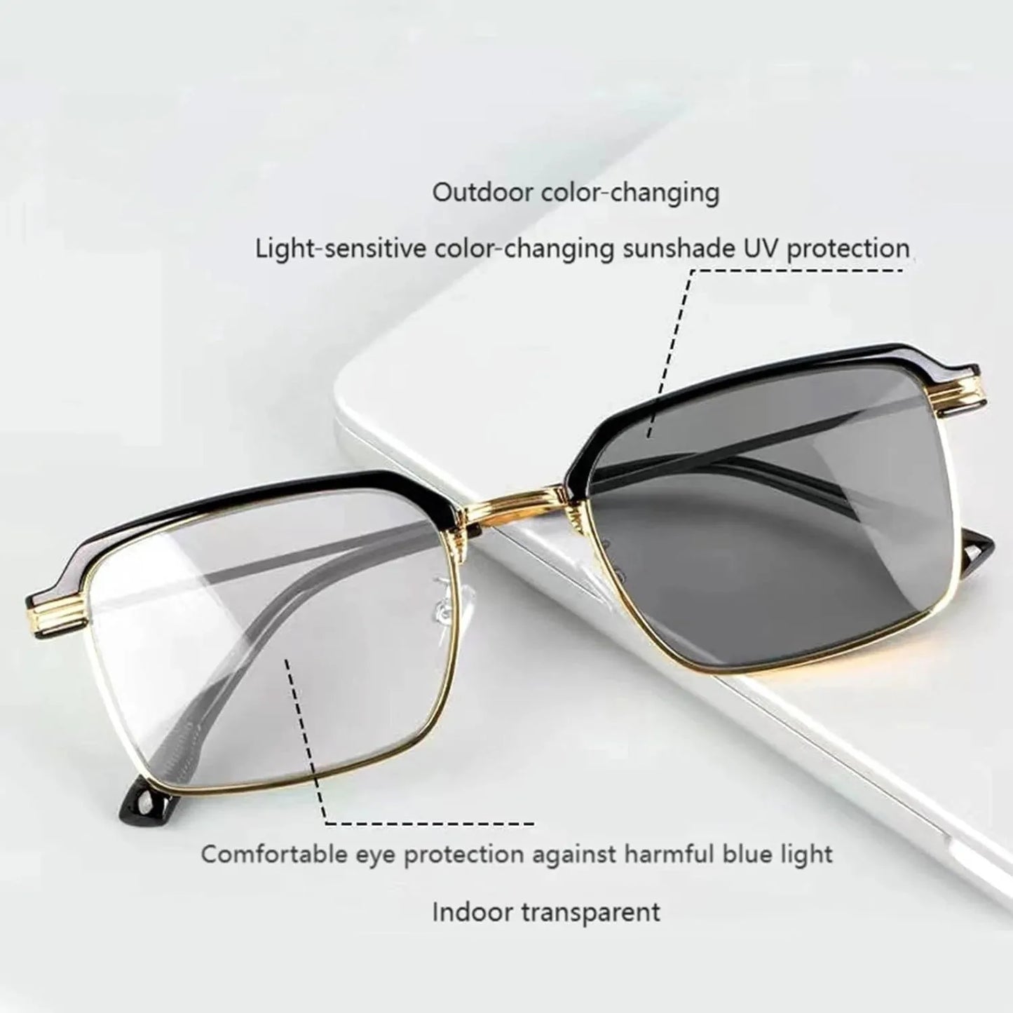 Black & Gold Semi-Rimless Crystal Clear Focus Reading Glasses