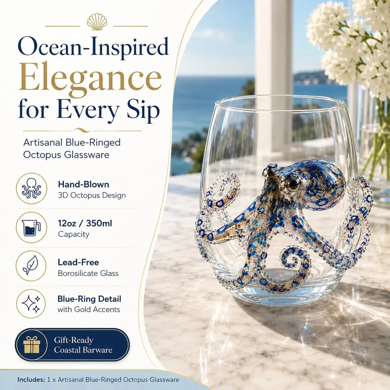 🎁 The Perfect Beach House Gift🌊3D Ocean Animal Artisan Glassware Collection