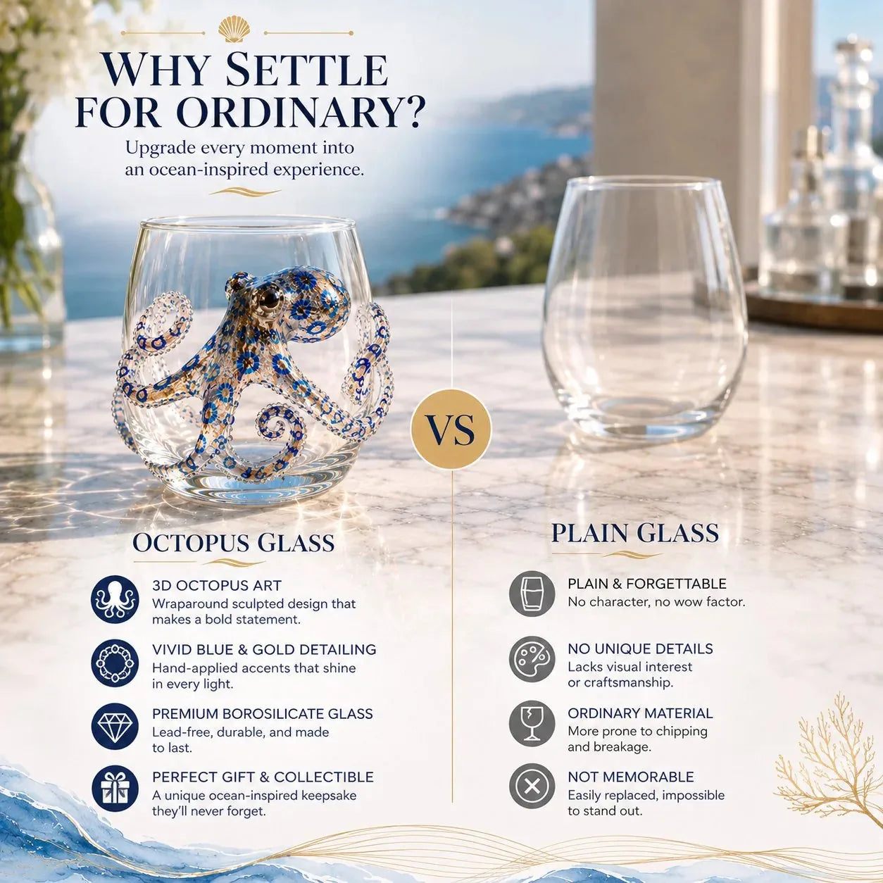 🎁 The Perfect Beach House Gift🌊3D Ocean Animal Artisan Glassware Collection