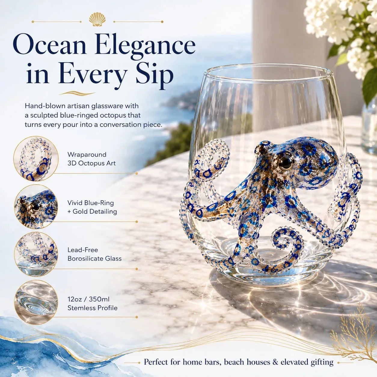 🎁 The Perfect Beach House Gift🌊3D Ocean Animal Artisan Glassware Collection