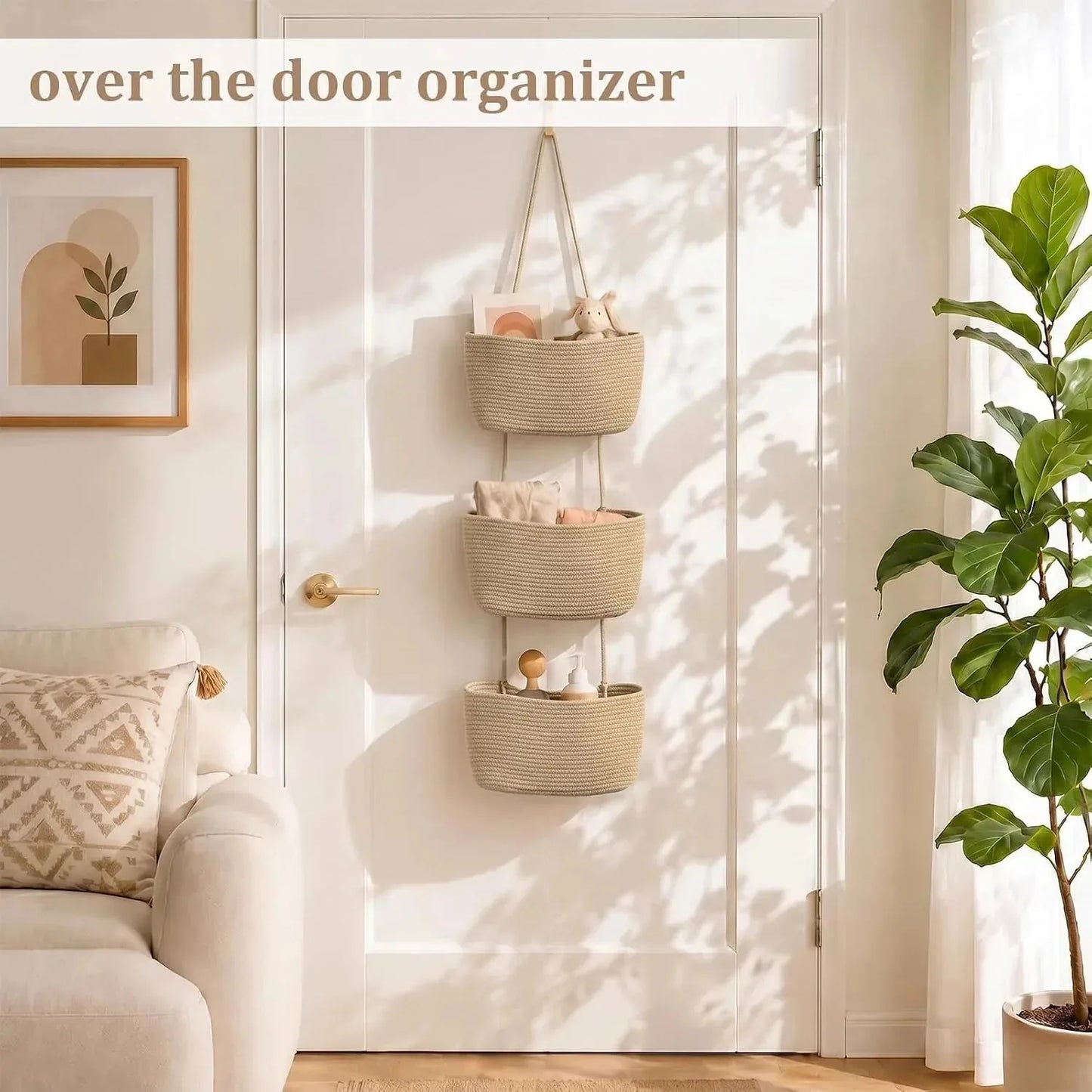 3-Tier Woven Cotton Wall-Mounted Storage Organizer Bag