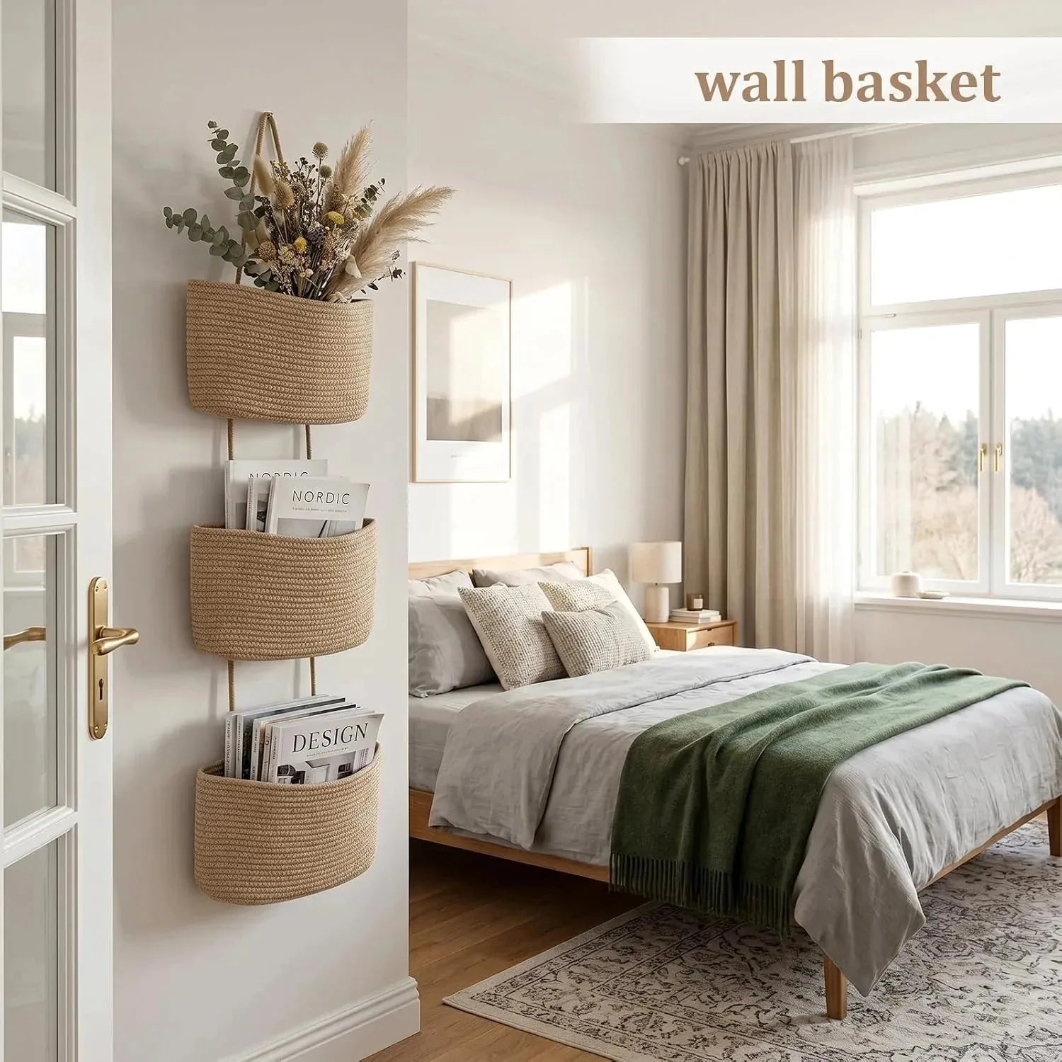 3-Tier Woven Cotton Wall-Mounted Storage Organizer Bag