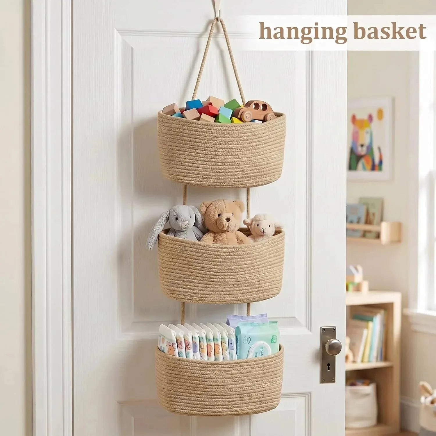 3-Tier Woven Cotton Wall-Mounted Storage Organizer Bag