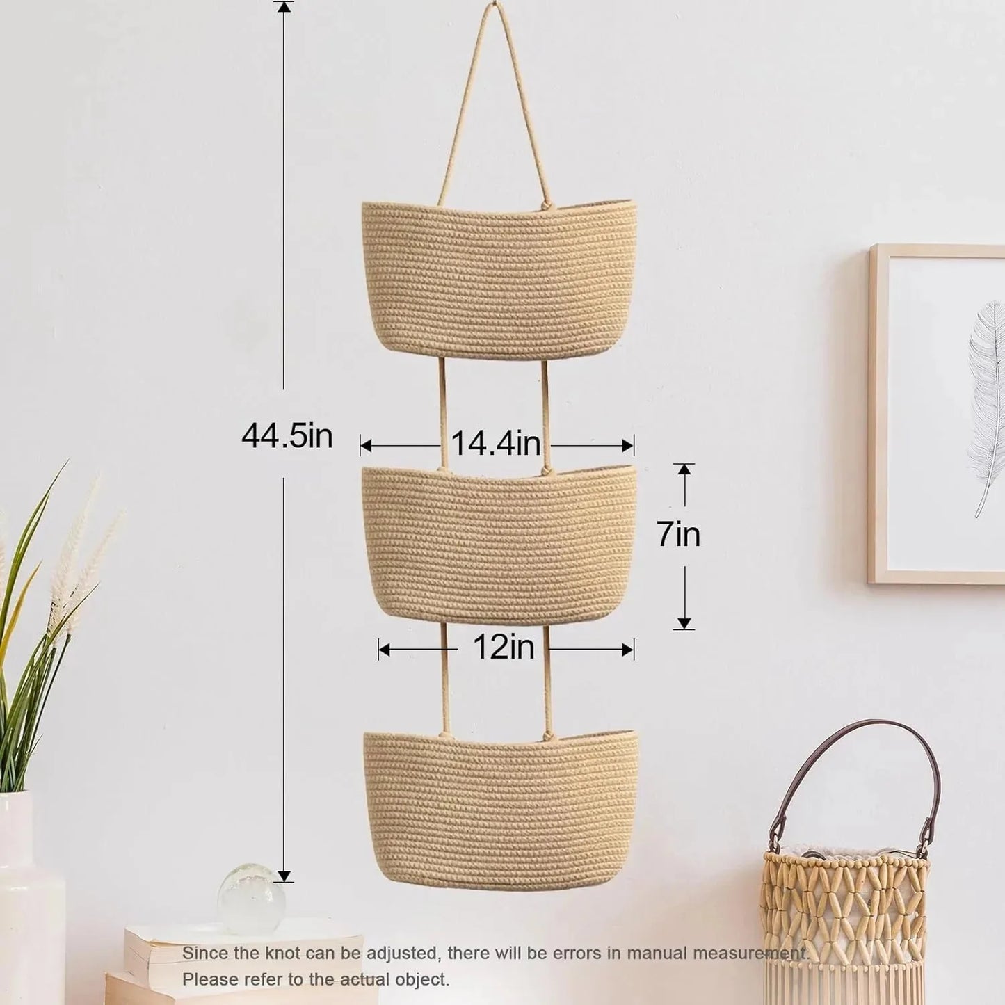 3-Tier Woven Cotton Wall-Mounted Storage Organizer Bag