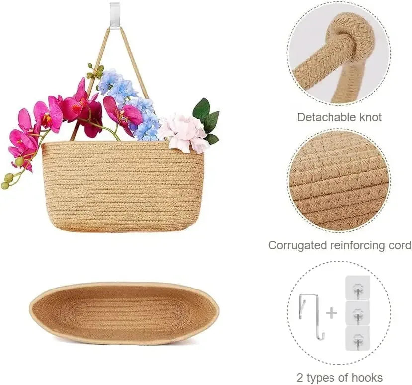 3-Tier Woven Cotton Wall-Mounted Storage Organizer Bag