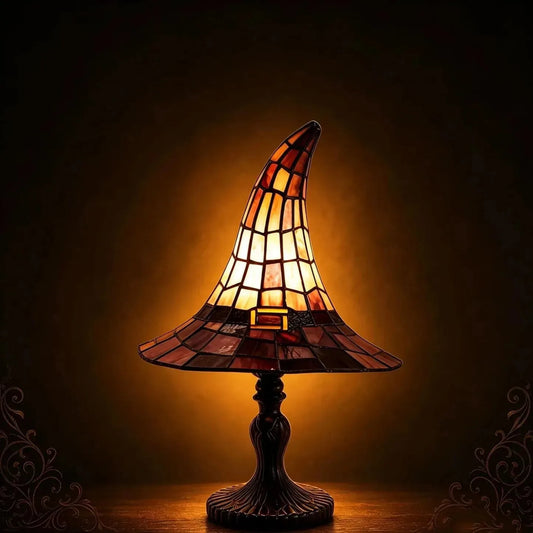 Stained Glass Witch Hat Halloween Lamp