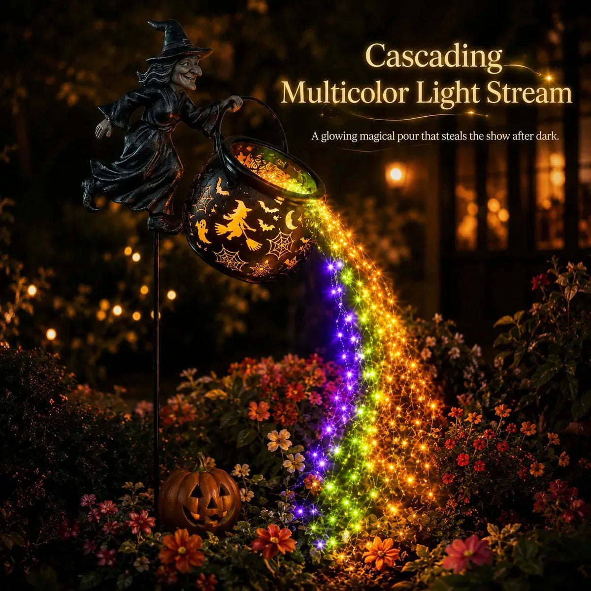 Lighted Flying Witch Cauldron Garden Stake - image 4