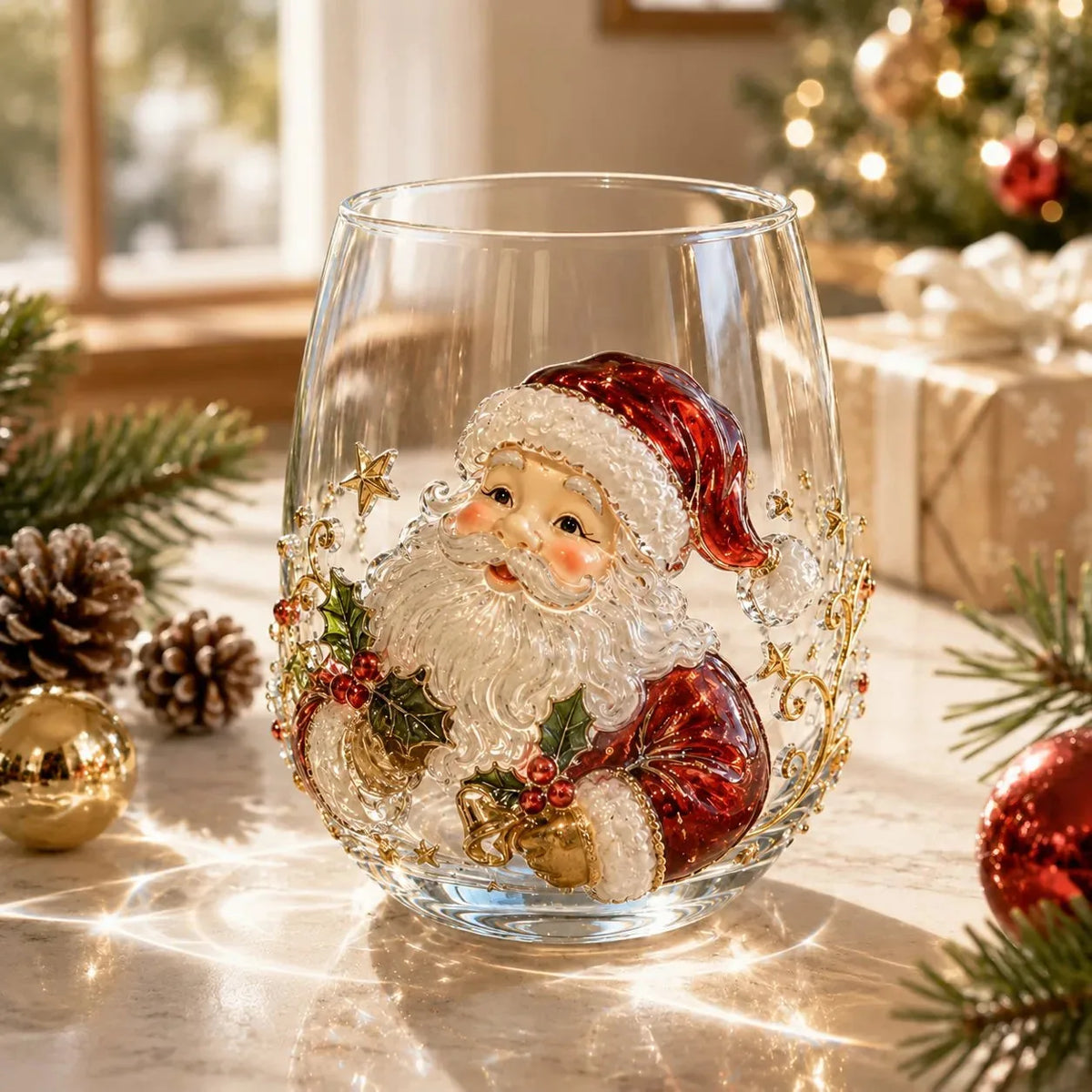 Raised 3D Christmas Art Glass Cup