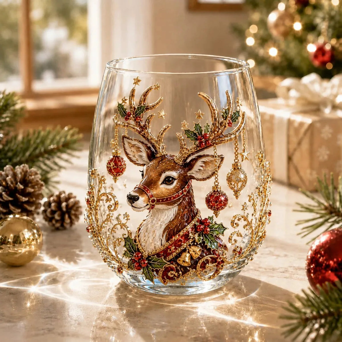 Raised 3D Christmas Art Glass Cup