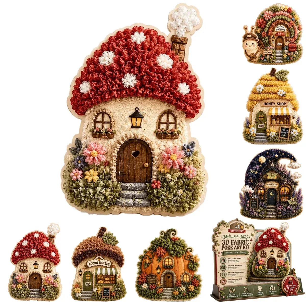 Whimsical Village Fabric Poke Art DIY Kit