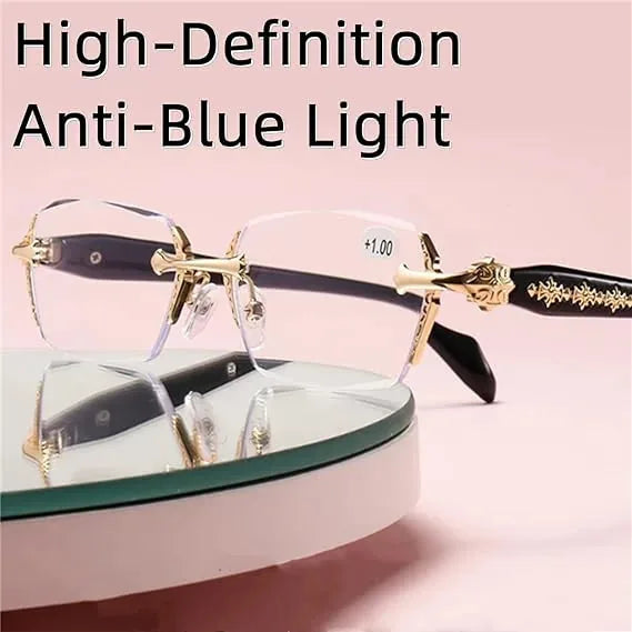 Rimless Metal Anti-Blue Light Reading Glasses 2 Pcs