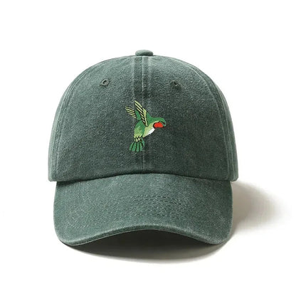 Hummingbird Baseball Cap - Embroidered Wildlife Bird Design, Cotton Retro Sun Hat for Women, Trucker Style