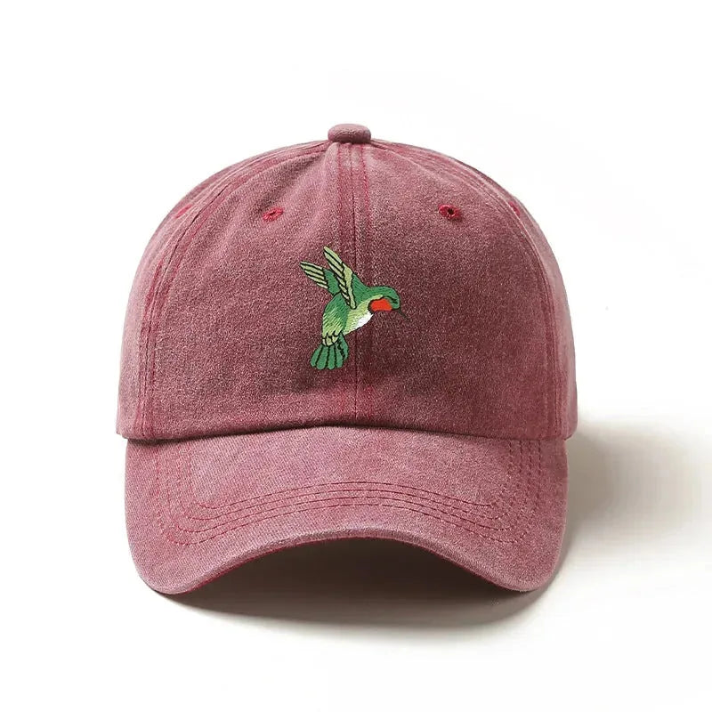 Hummingbird Baseball Cap - Embroidered Wildlife Bird Design, Cotton Retro Sun Hat for Women, Trucker Style