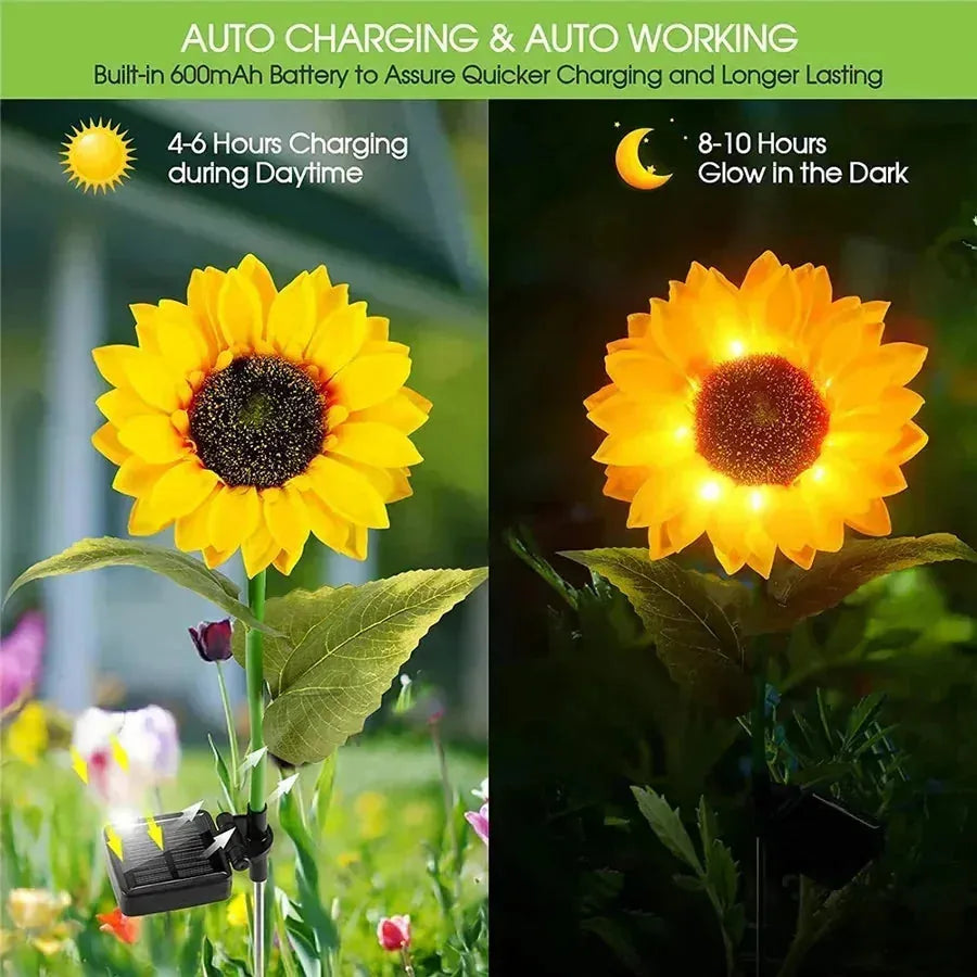 Solar Sunflower LED Lights Outdoor 2 Pack