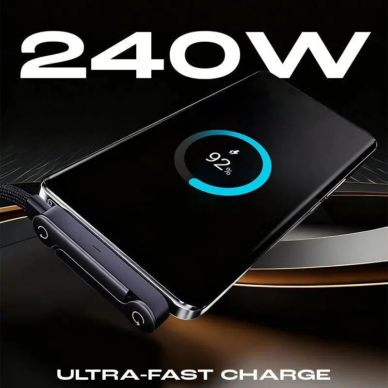 240W Braided Fast Charge Cable With Built-in Phone Stand
