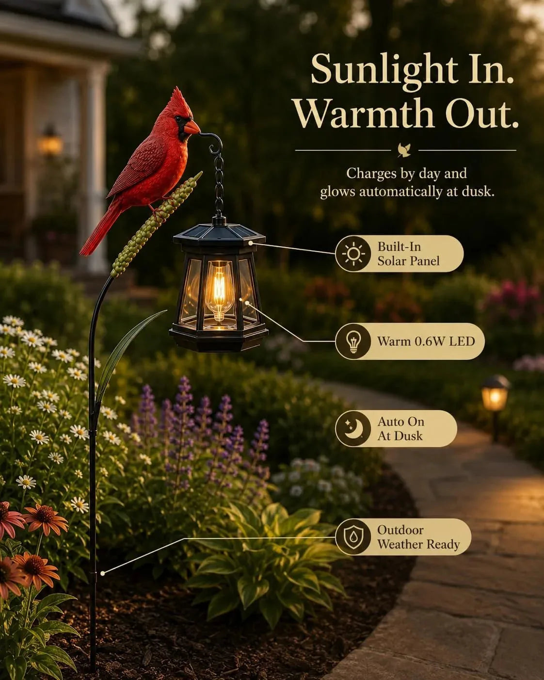 Cardinal Solar LED Light Decor