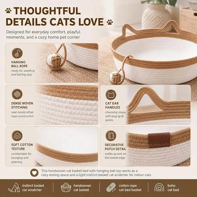 Hand-Woven Cotton Rope Cat Bed