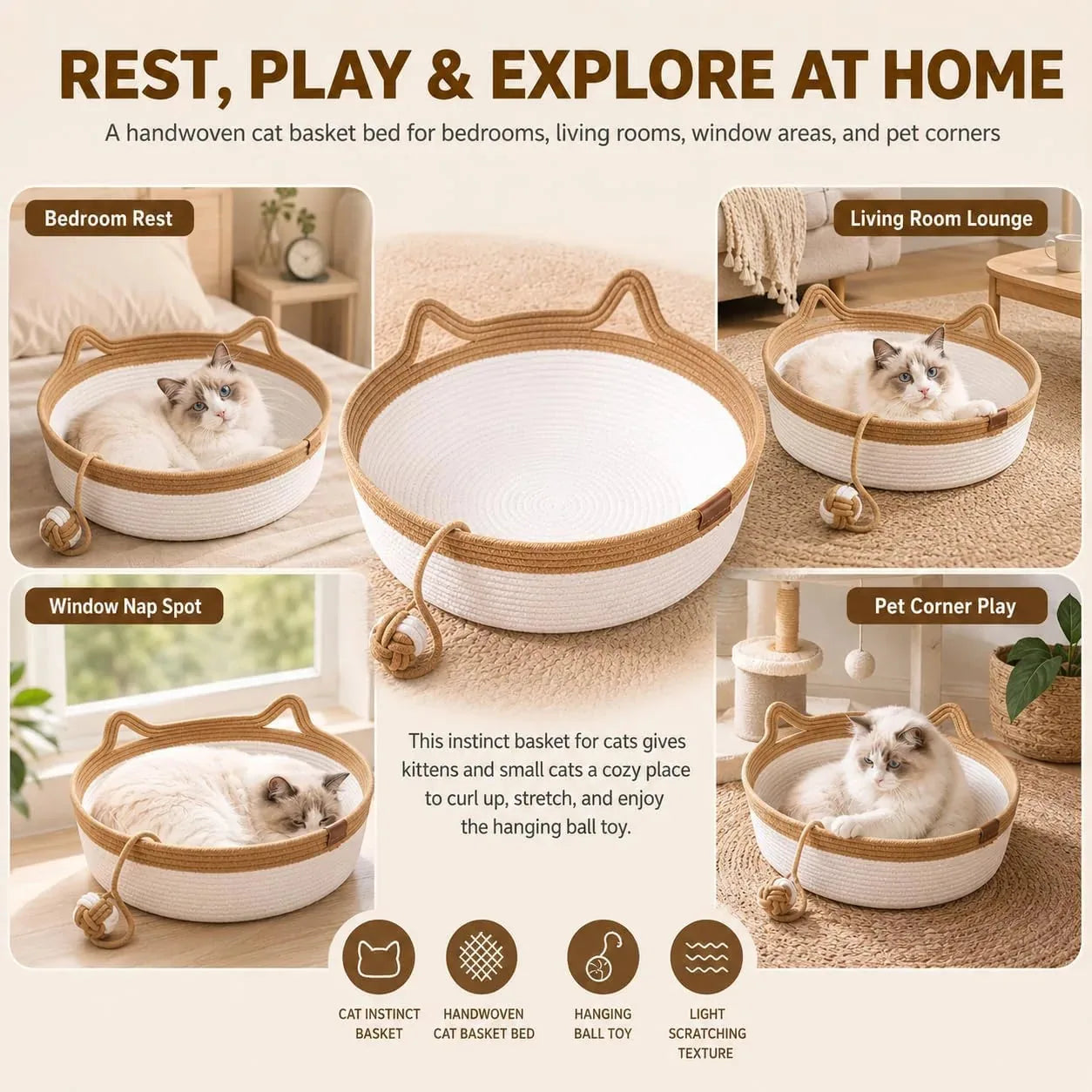 Hand-Woven Cotton Rope Cat Bed
