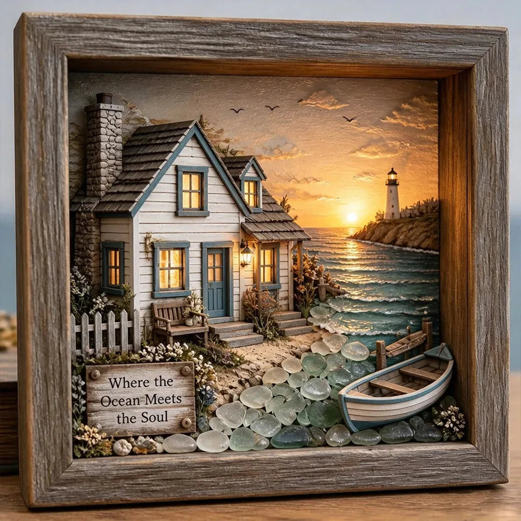 Coastal Lighthouse Glass Shadow Box Night Light