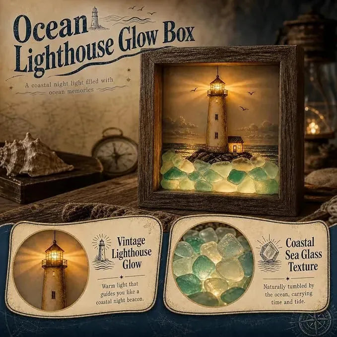 Coastal Lighthouse Glass Shadow Box Night Light