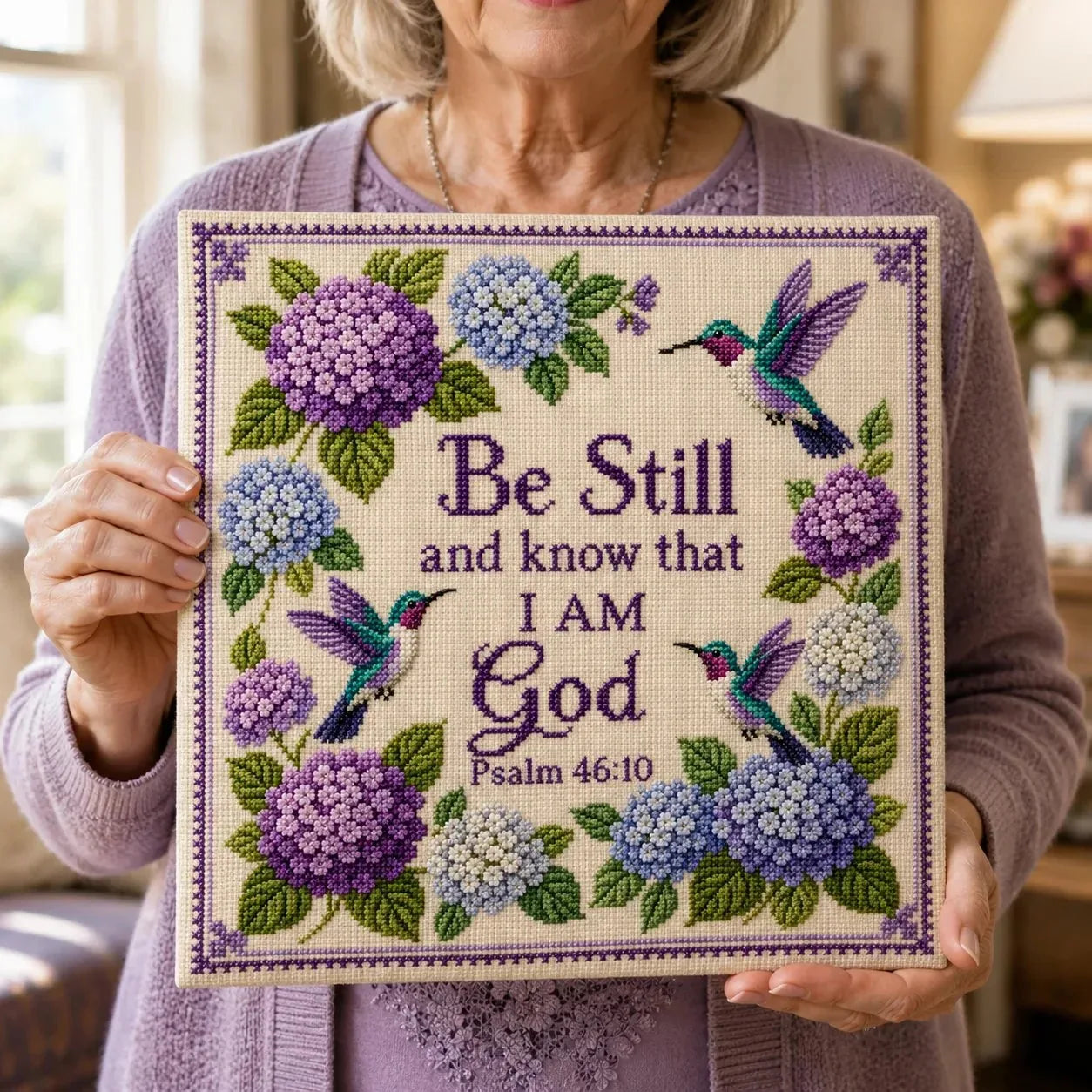 ✝️ Hummingbird Garden Faith Cross Stitch DIY Kit 🌸