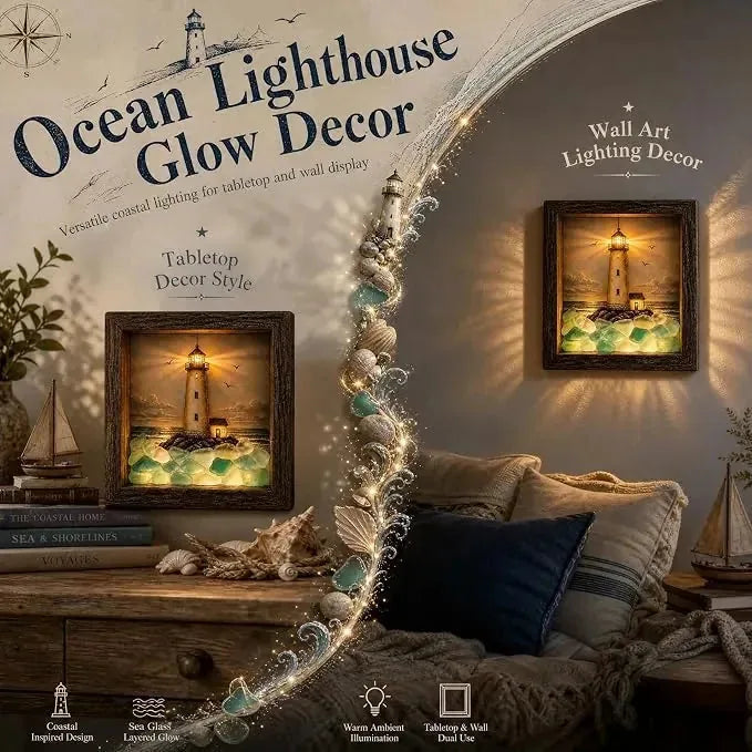 Coastal Lighthouse Glass Shadow Box Night Light