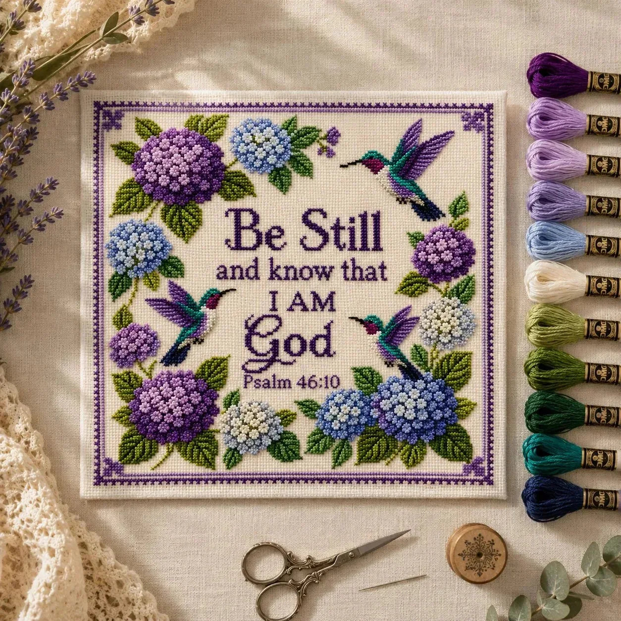 ✝️ Hummingbird Garden Faith Cross Stitch DIY Kit 🌸