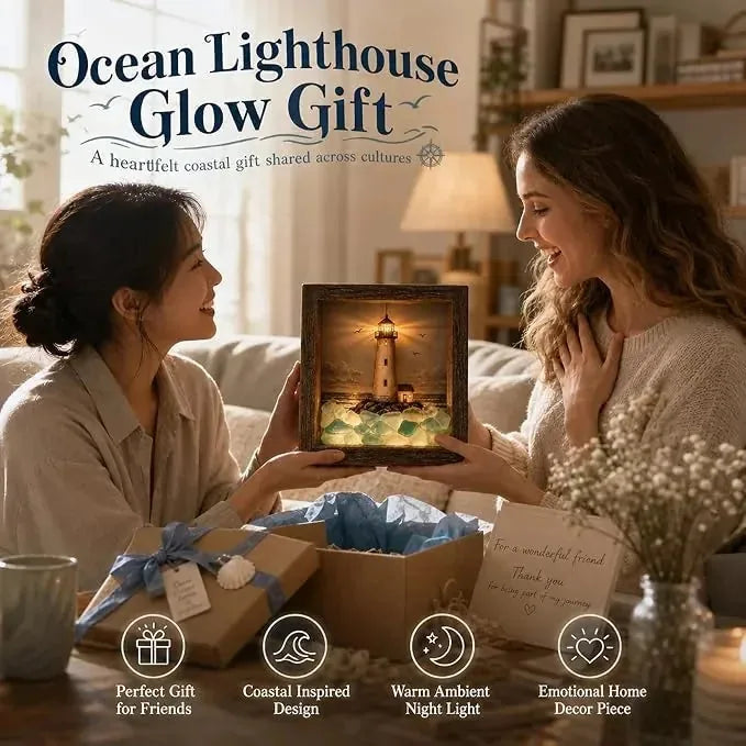 Coastal Lighthouse Glass Shadow Box Night Light