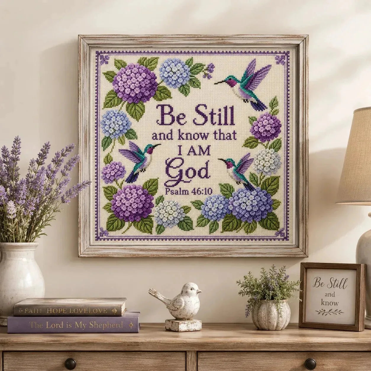 ✝️ Hummingbird Garden Faith Cross Stitch DIY Kit 🌸
