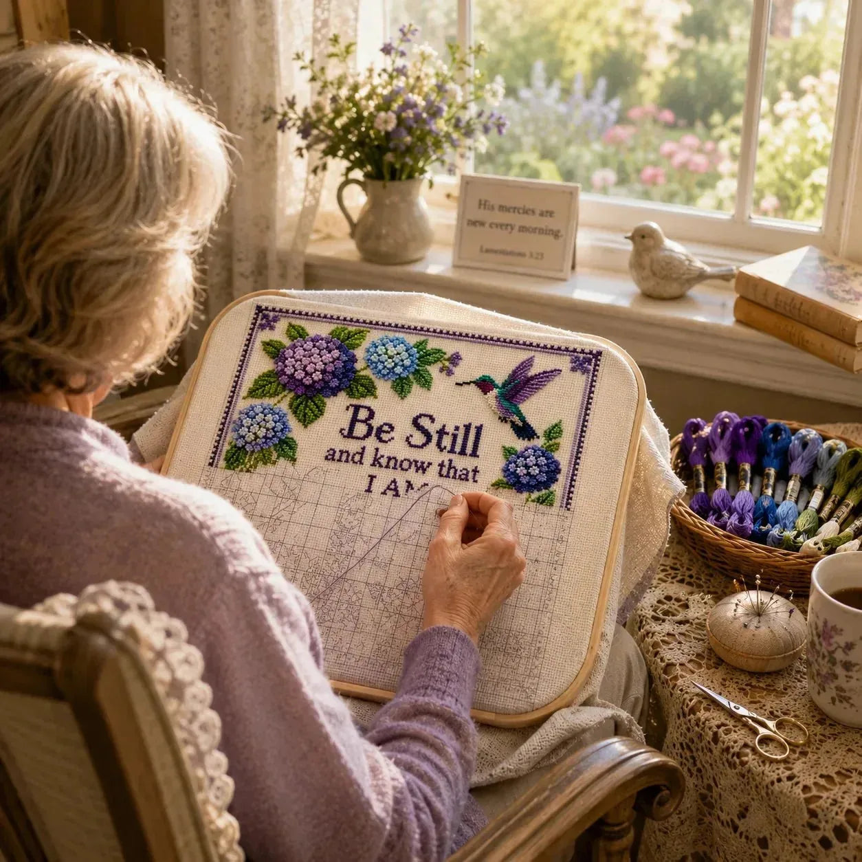 ✝️ Hummingbird Garden Faith Cross Stitch DIY Kit 🌸