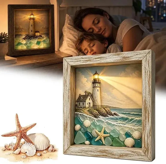 Coastal Lighthouse Glass Shadow Box Night Light