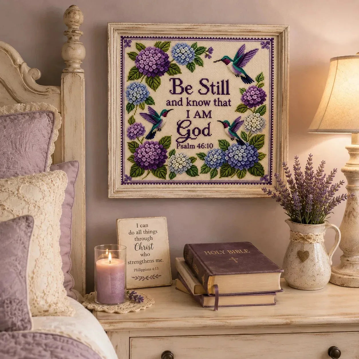 ✝️ Hummingbird Garden Faith Cross Stitch DIY Kit 🌸