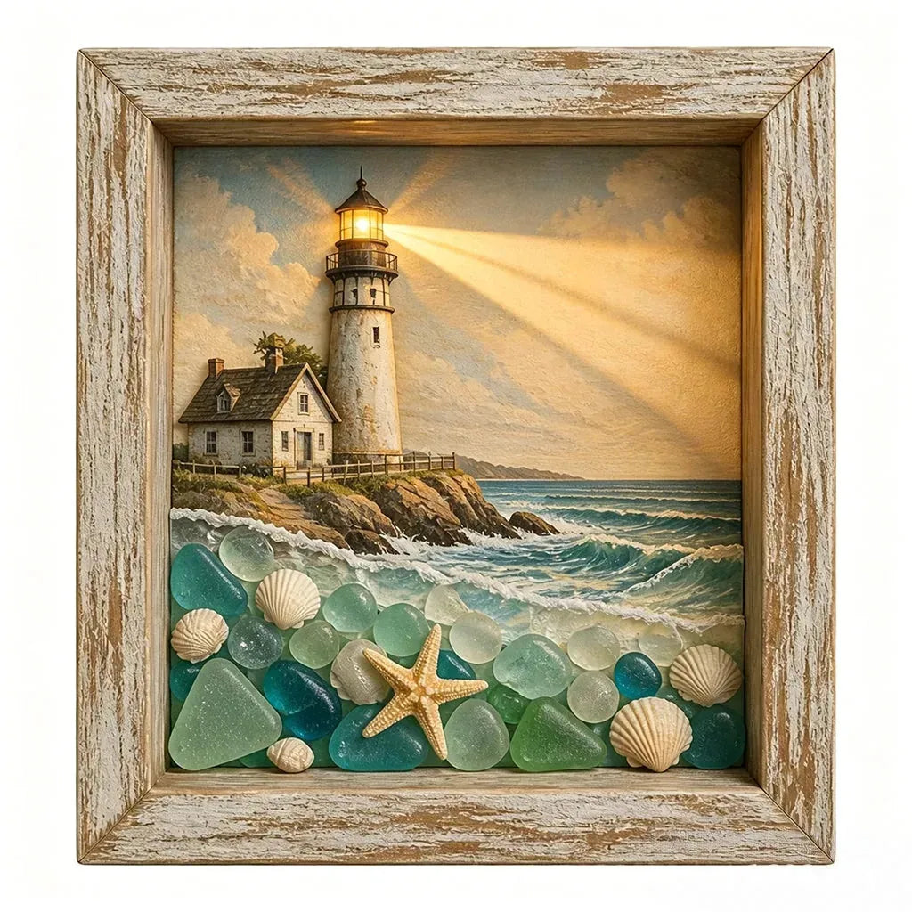 Coastal Lighthouse Glass Shadow Box Night Light