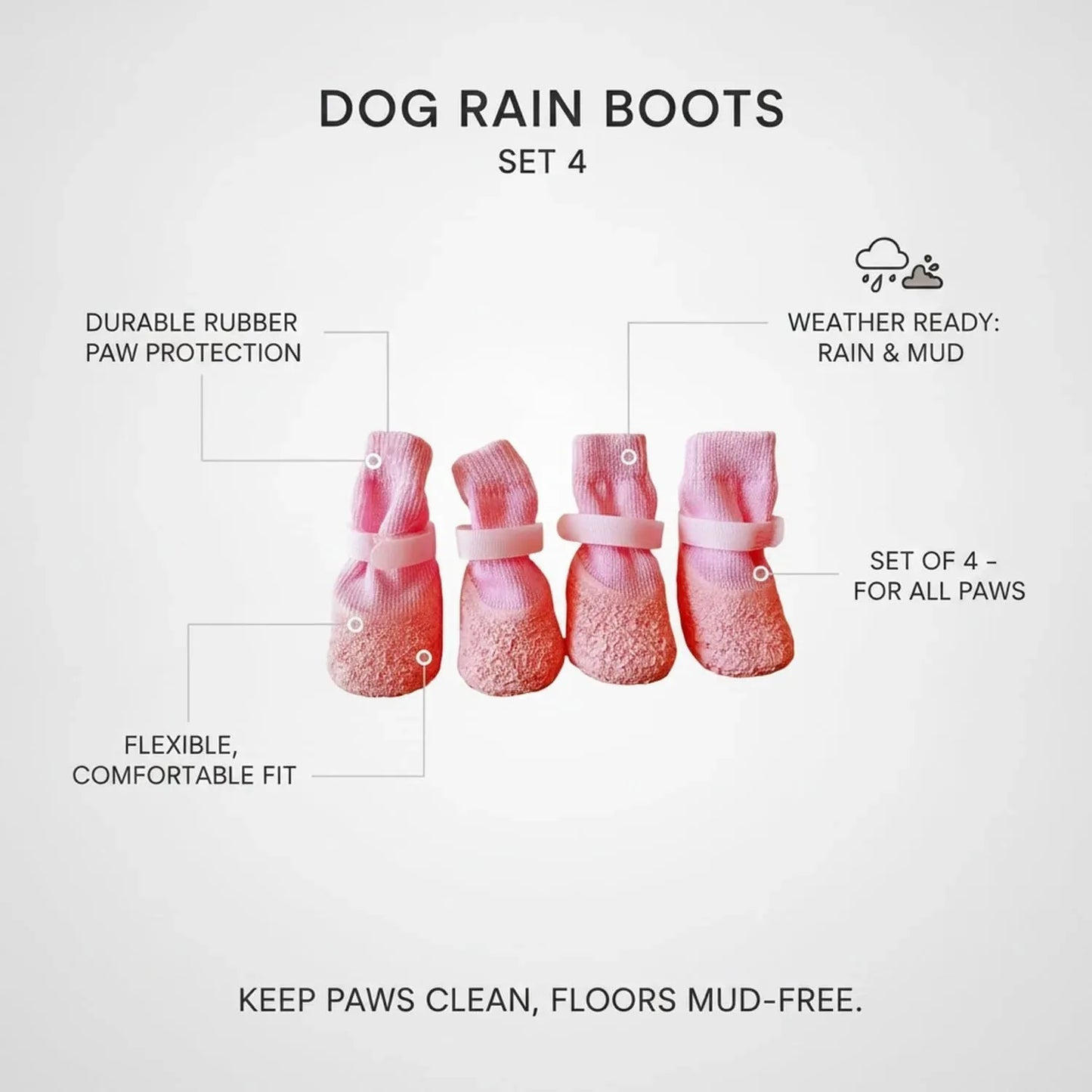 Rubber Rain Boots for Pets. 4-Pack Protective Footwear