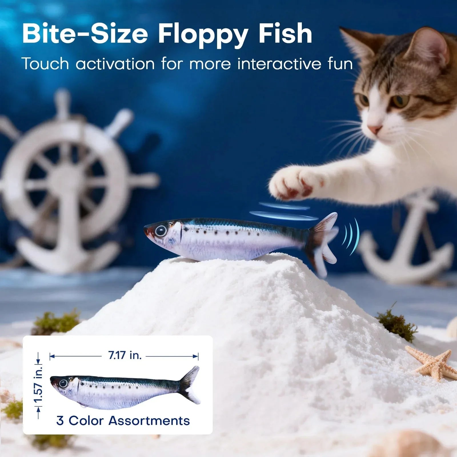 Potaroma Bite-Sized Realistic Flopping Fish Cat Toy, 3-Pack